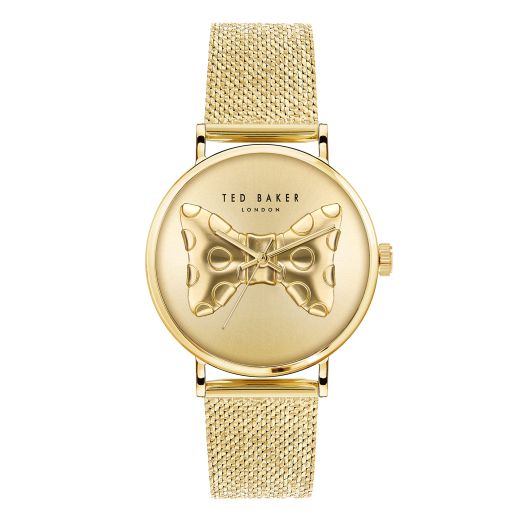 Ted Baker Ladies Stainless Steel Yellow Gold Jewellery Mesh Band Watch (Model: BKPPHS3039I)
