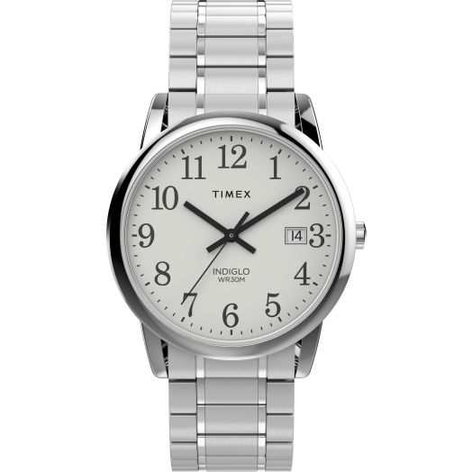 Timex Men's Easy Reader 35mm Watch - Silver-Tone Expansion Band White Dial Silver-Tone Case