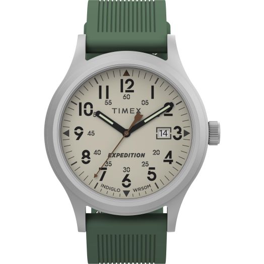 Timex Men's Expedition Scout 40mm Watch – Black Case & Dial with Olive Leather Slip-Thru Strap