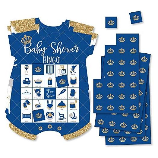 Big Dot of Happiness Royal Prince Charming, Picture Bingo Cards and Markers, Baby Shower Shaped Bingo Game, Set of 18