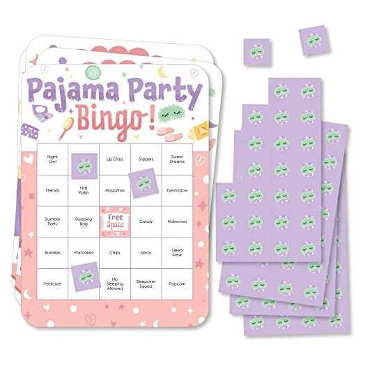 Big Dot of Happiness Pajama Slumber Party - Bingo Cards and Markers - Girls Sleepover Birthday Party Bingo Game - Set of 18