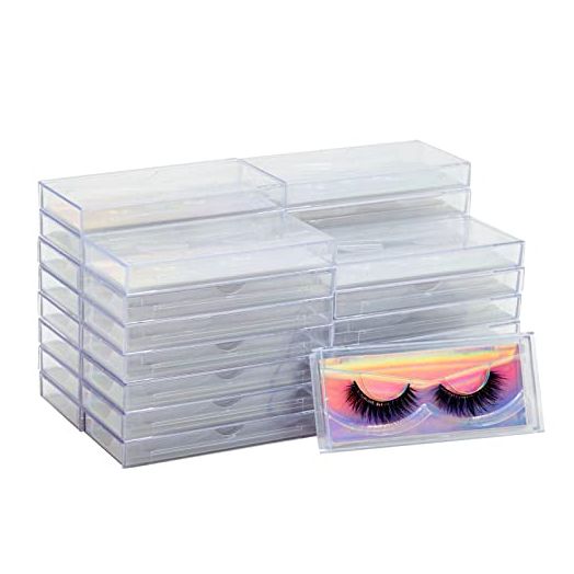 30 Pack Empty Eyelash Tray for False Lashes, Holographic Silver Small Business Packaging