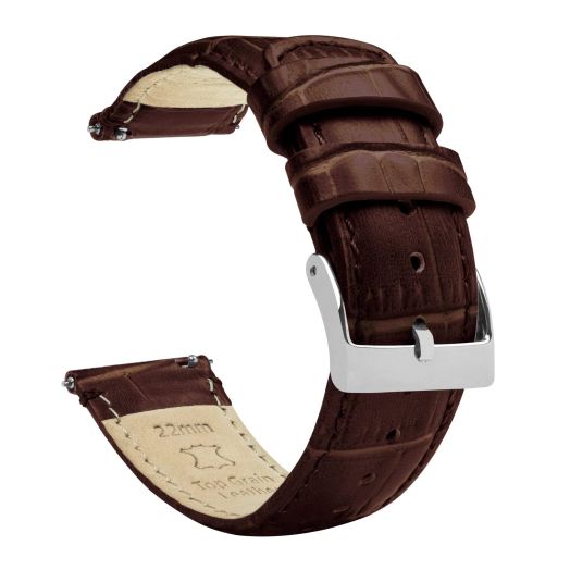 BARTON WATCH BANDS, 12mm Coffee Brown - Alligator Grain - Quick Release Leather Watch Bands