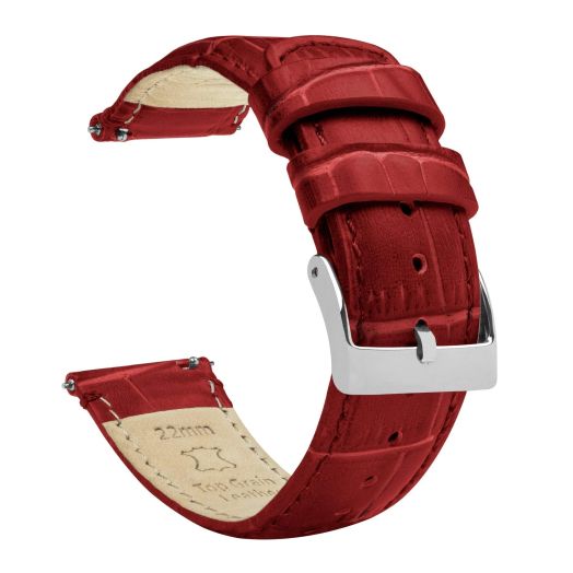 BARTON WATCH BANDS, 14mm Crimson Red - Alligator Grain - Quick Release Leather Watch Bands