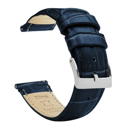 BARTON WATCH BANDS, 14mm Navy Blue - Alligator Grain - Quick Release Leather Watch Bands