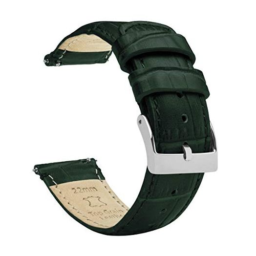 BARTON WATCH BANDS, 15mm Forest Green - Alligator Grain - Quick Release Leather Watch Bands
