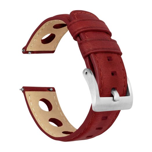 BARTON WATCH BANDS, 20mm Red - Rally Horween Leather Watch Bands - Integrated quick release spring bars- 316L stainless steel- Choose Strap Color & Width