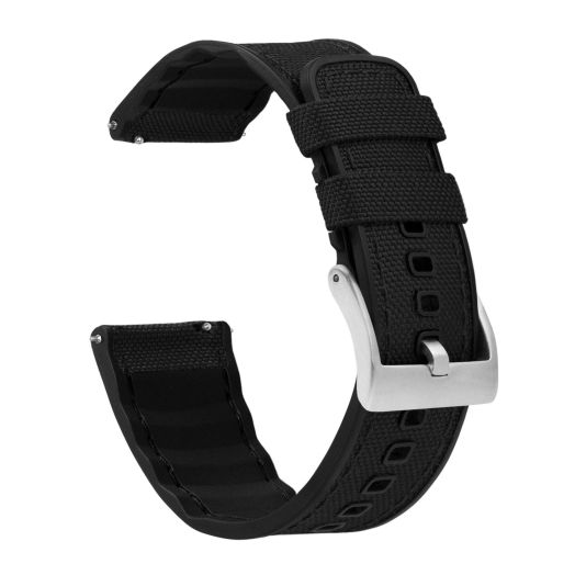 BARTON WATCH BANDS, 20mm Black - Cordura Fabric and Silicone Hybrid Watch Bands with Integrated quick release spring bars- Cordura Fabric and Silicone- Stainless Steel Hardware