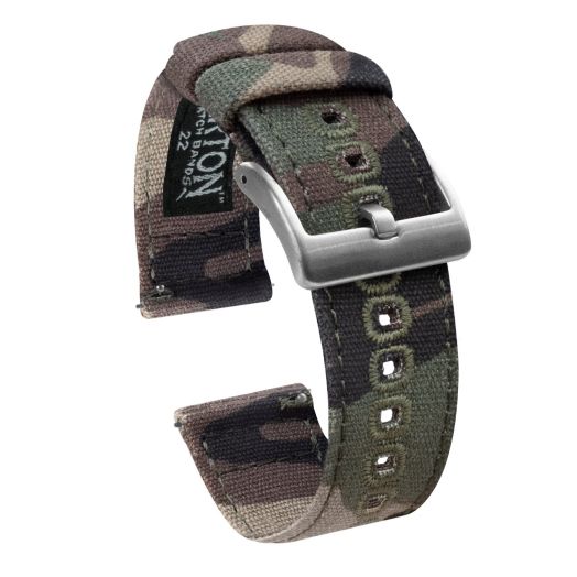 18mm Camouflage - BARTON Canvas Quick Release Watch Band Straps - Choose Color & Width - 18mm, 19mm, 20mm, 21mm, 22mm, 23mm, or 24mm