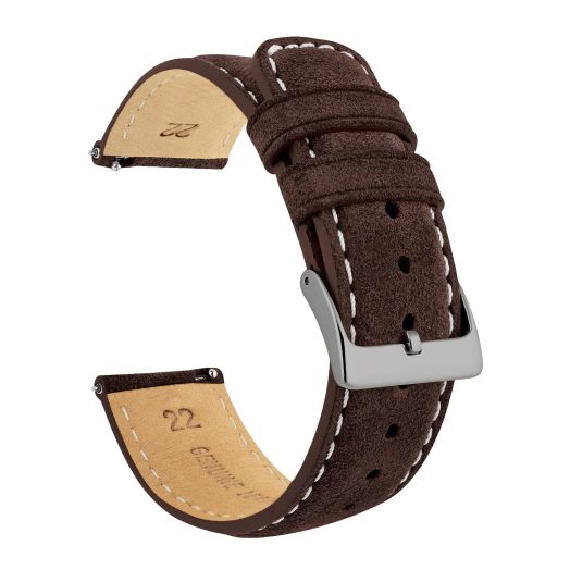 BARTON WATCH BANDS, 20mm Root Brown - Suede Leather Watch Bands - Quick Release - Choose Strap Color & Width