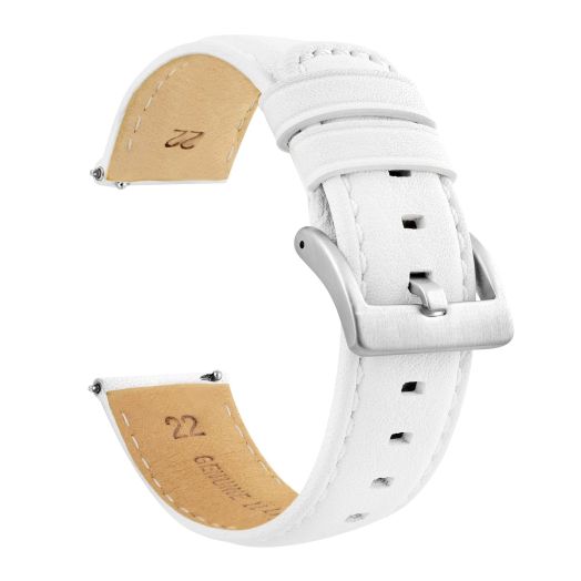 BARTON WATCH BANDS, 20mm White (Stainless Steel Buckle) Water-Resistant Leather Watch Bands - Quick Release - Choose Strap Color & Width