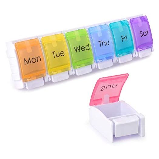 LEMBOL Detachable Pill Organizer,Weekly Pill Box 1 Time a Day,Large Daily Pill Case for Pills/Vitamin/Fish Oil/Supplements(Rainbow)