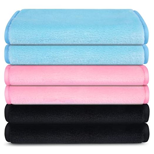 Makeup Remover Towel (6 Pack), Reusable Microfiber Makeup Remover Cloth Removing All Makeup with Just Water 12" X 6" - Hot Pink/Blue/Black