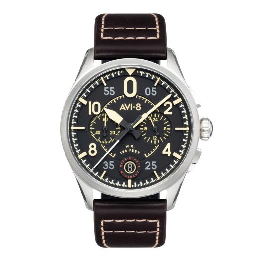 AVI-8 Spitfire AV-4089-01 Lock Midnight Oak Japanese Meca-Quartz Chronograph Watch | Stainless Steel/Brown/Black