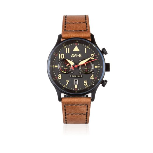 AVI-8 Hawker Hurricane AV-4088-03 Carey Dual Time Debden Japanese Quartz Watch | Stainless Steel/Brown/Black