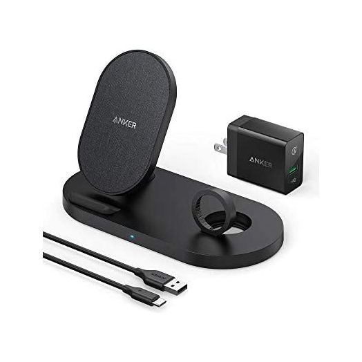 Anker Wireless Charging Station with QC Charger, PowerWave Sense 2-in-1 Stand with Watch Charging Holder for Apple Watch SE/6/5/4/3/2/1, iPhone SE 2020, 11, 11 Pro (Watch Charging Cable Not Included)