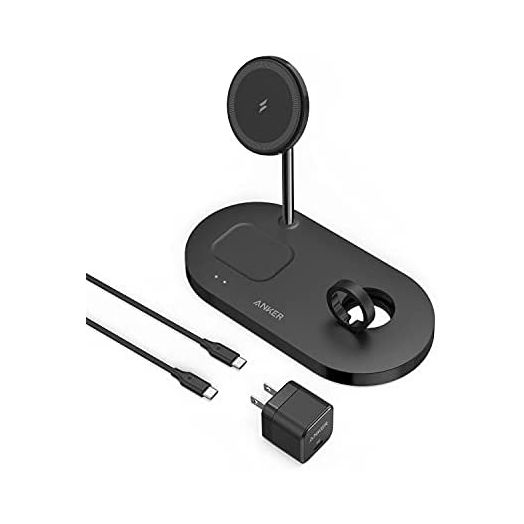 Anker Magnetic Wireless Charging Station with 20W Charger, 533 Magnetic Wireless Charger (3-in-1 Stand), 5 ft USB-C Cable, For iPhone 13 Series, AirPods Pro, Apple Watch 1-6 (Watch Cable Not Included)