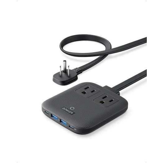 Anker Nano Charging Station(67W Max), 6-in-1 USB C Power Strip for iPhone 15/14 and MacBook, with Flat Plug and 5ft Thin Undetachable Extension Cord,2 AC,2 USB A,2 USB C, for Home&Office(Black Stone)