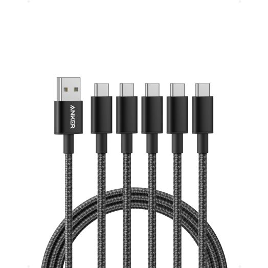 Anker Cable [5-Pack, 6ft] Premium Nylon USB A to Type C Charger Cable for iPhone 15/15Plus/15 Pro/15 ProMax Samsung Galaxy S10 S10+, LG V30 (USB 2.0, Black)