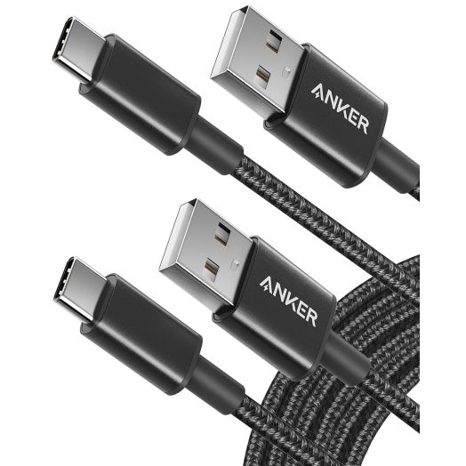 Anker Cable [2-Pack, 10ft] Premium Nylon USB A to Type Charger Cable for Samsung Galaxy S10 S10+, LG V30, Beats Fit Pro and Charging Cord for USB C Port Camera (USB 2.0, Black)
