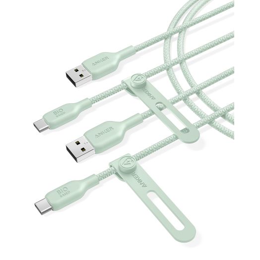 Anker USB C Cable Bio-Briaded [2 Pack, 6ft], Durable USB A to Type C Charger Cable, USB C Charger Cable Fast Charging for Samsung Galaxy Note 10/9/8 S10+/S10/S9+/S9, LG V30 (USB 2.0, Green)
