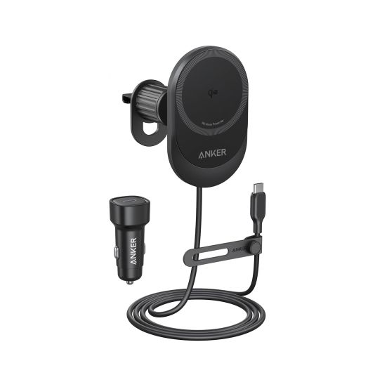 Anker MagSafe Wireless Car Charger Compatible, MagGo Fast 15W Car Charger, 360° Adjustable Angle and Strong Magnets, Car Phone Holder Mount, For iPhone 15/14 Series (Cable and Adapter Included)