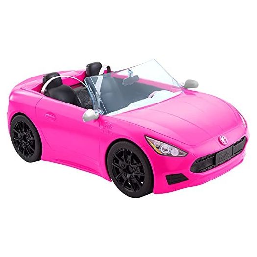 Barbie Convertible 2-Seater Vehicle, Pink Car with Rolling Wheels & Realistic Details, Gift for 3 to 7 Year Olds