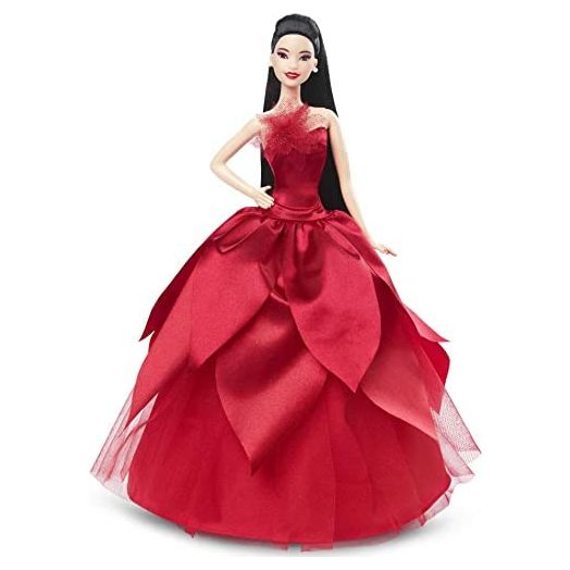 Barbie Signature 2022 Holiday Barbie Doll (Straight Black Hair) with Doll Stand, Collectible Gift for Kids Ages 6 Years Old and Up