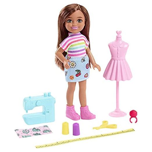 Barbie Chelsea Can Be Playset with Brunette Chelsea Fashion Designer Doll (6 Inches), Mannequin, Sewing Machine, Gift for Ages 3 Years Old & Up