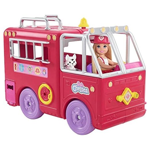 Barbie Chelsea Fire Truck Playset, Chelsea Doll (6 inch), Fold Out Firetruck, 15+ Storytelling Accessories, Stickers, Ages 3 Years Old & Up