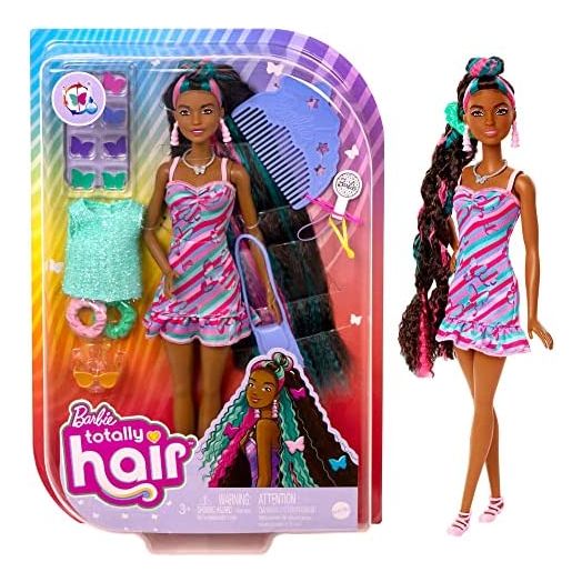 Barbie Totally Hair Butterfly-Themed Doll, 8.5 inch Fantasy Hair, Dress, 15 Hair & Fashion Play Accessories (8 with Color Change Feature) for Kids 3 Years Old & Up