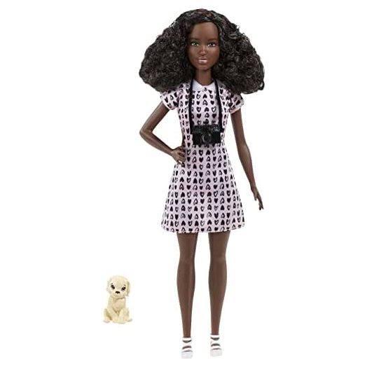 Barbie Photographer Doll (12 Inches), Petite Brunette, Heart-Print Dress & Shoes, Gift for Ages 3 Years Old & Up