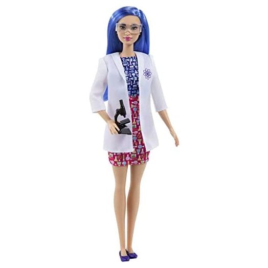 Barbie Scientist Doll (12 Inches), Blue Hair, Color Block Dress, Lab Coat & Flats, Microscope Accessory, Great Gift for Ages 3 Years Old & Up