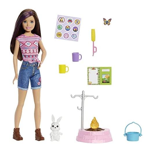 Barbie It Takes Two Camping Playset with Skipper Doll (~10 in), Pet Bunny, Firepit, Sticker Sheet & Camping Accessories, Gift for 3 to 7 Year Olds