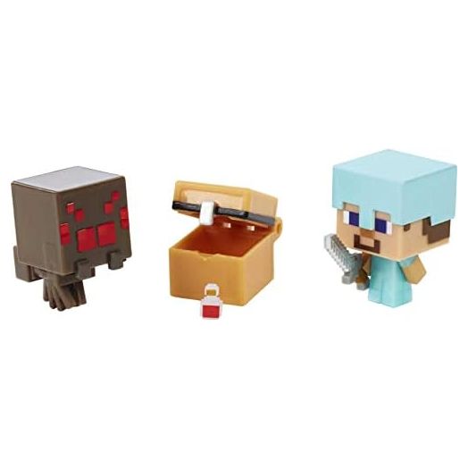 Minecraft Mob Head Minis Spider Slayer Steve Pack with 2 Action Figures & Accessories, Incudes Authentic Pixelated Video-Game Characters Steve & Spider, Collectible Gift for Fans Age 6 Years & Older