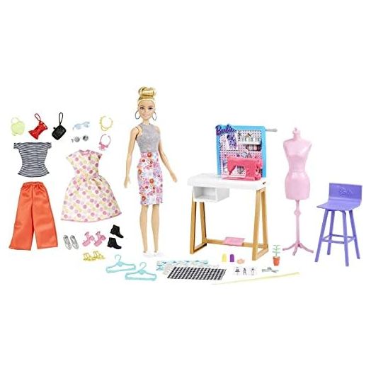 Barbie Fashion Designer Doll & 25+ Accessories, Studio Playset Includes Toy Furniture, Sewing Machine & Mannequin, Blonde Doll