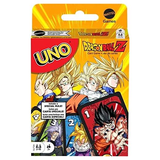 Mattel Games UNO Dragon Ball Z Card Game for Family Night Featuring TV Show Themed Graphics and a Special Rule for 2-10 Players