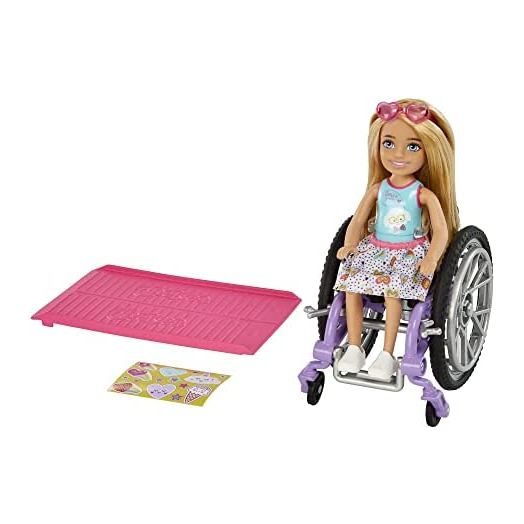 ?Barbie Chelsea Doll & Wheelchair, with Chelsea Doll (Blonde), in Skirt & Sunglasses, with Ramp & Sticker Sheet, Toy for 3 Year Olds & Up