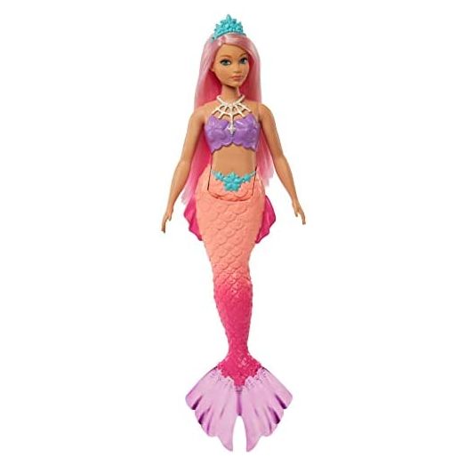 Barbie Dreamtopia Mermaid Doll (Curvy, Pink Hair) with Pink Ombre Mermaid Tail and Tiara, Toy for Kids Ages 3 Years Old and Up