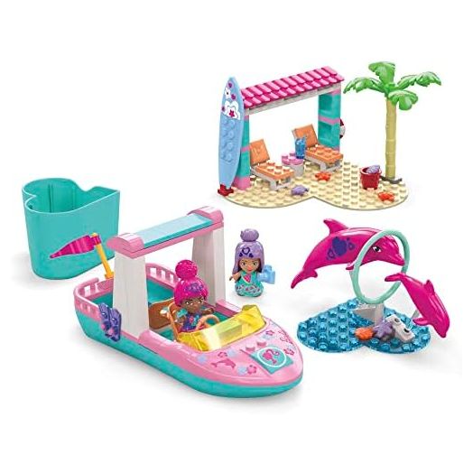 MEGA Barbie Color Reveal Building Toy Playset, Dolphin Exploration with 121 Pieces, 15 Surprises and Accessories, Kids Age 5+ Years