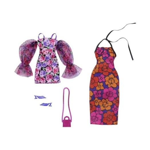 Barbie Clothes Set, Fashion & Accessory 2-Pack Dolls, 2 Dressy Floral-Themed Outfits with Styling Pieces for Complete Looks