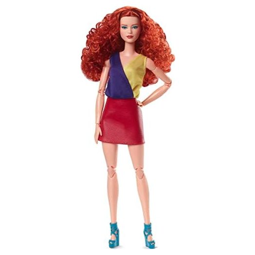 Barbie Looks Doll, Curly Red Hair, Color Block Outfit with Miniskirt, Style and Pose, Fashion Collectibles, Barbie Signature Looks