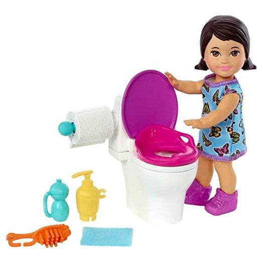Barbie Skipper Babysitters Inc Doll & Accessories Set with Brunette Doll in Butterfly Dress, Potty & Bathroom-Themed Pieces