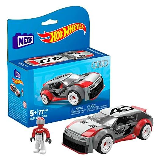 MEGA Hot Wheels Building Toy Race Car Playset, Audi RS 6 GTO Concept with 77 Pieces, 1 Micro Action Figure Driver, Grey, Kids Age 5+ Years