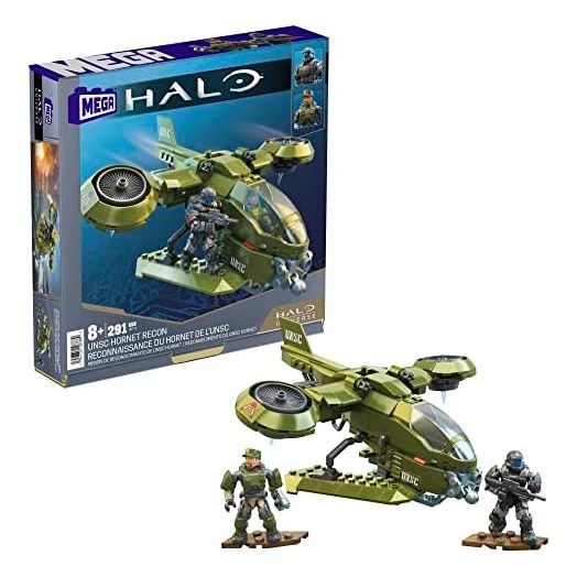 MEGA Halo Toys Vehicle Building Set for Kids, UNSC Hornet Recon Aircraft with 291 Pieces, 2 Micro Action Figures and Accessories, Gift Ideas