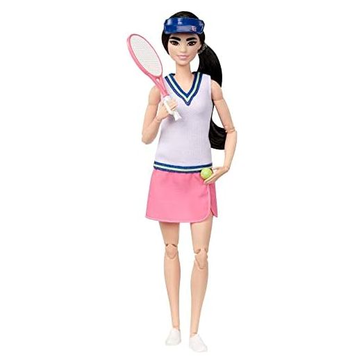 Barbie Careers Fashion Doll & Accessories, Made to Move Tennis Player Wearing Removable Outfit with Racket & Ball, 22 Bendable Joints