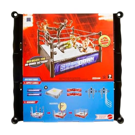 Mattel WWE Superstar Ring Playset with Spring-Loaded Mat, 4 Event Apron Stickers, & Pro-Tension Ropes, 14-Inch
