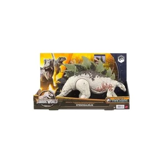 Mattel Jurassic World Dominion Dinosaur Figure Gigantic Trackers Stegosaurus with Attack Motion & Tracking Gear, Toy with Physical & Digital Play