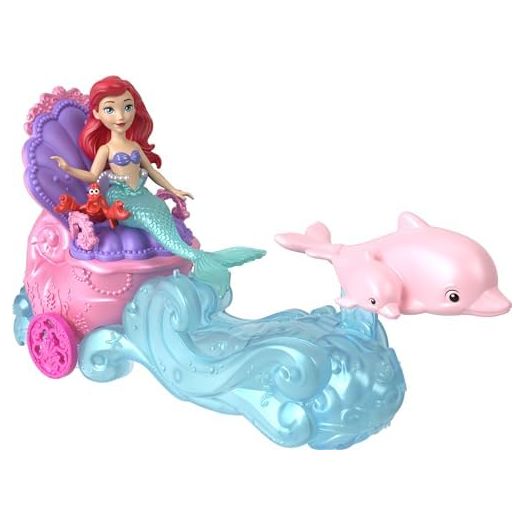 Mattel Disney Princess Ariel Mermaid Small Doll & Rolling Chariot Vehicle with 1 Friend Figure, Inspired by Mattel Disney Movie