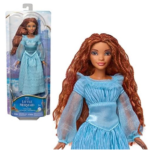 Mattel Disney The Little Mermaid Ariel Fashion Doll on Land in Signature Blue Dress, Toys Inspired by Disney’s The Little Mermaid